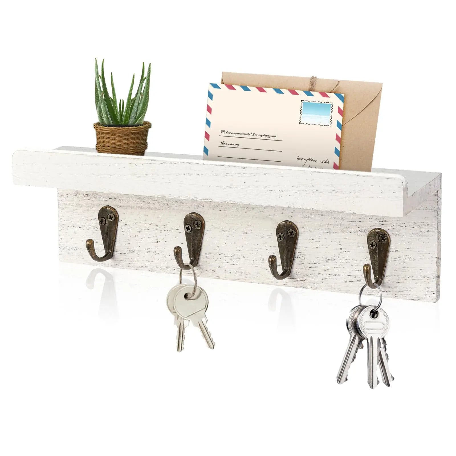 Porte clé mural en bois avec étagère CleariaHome Entry