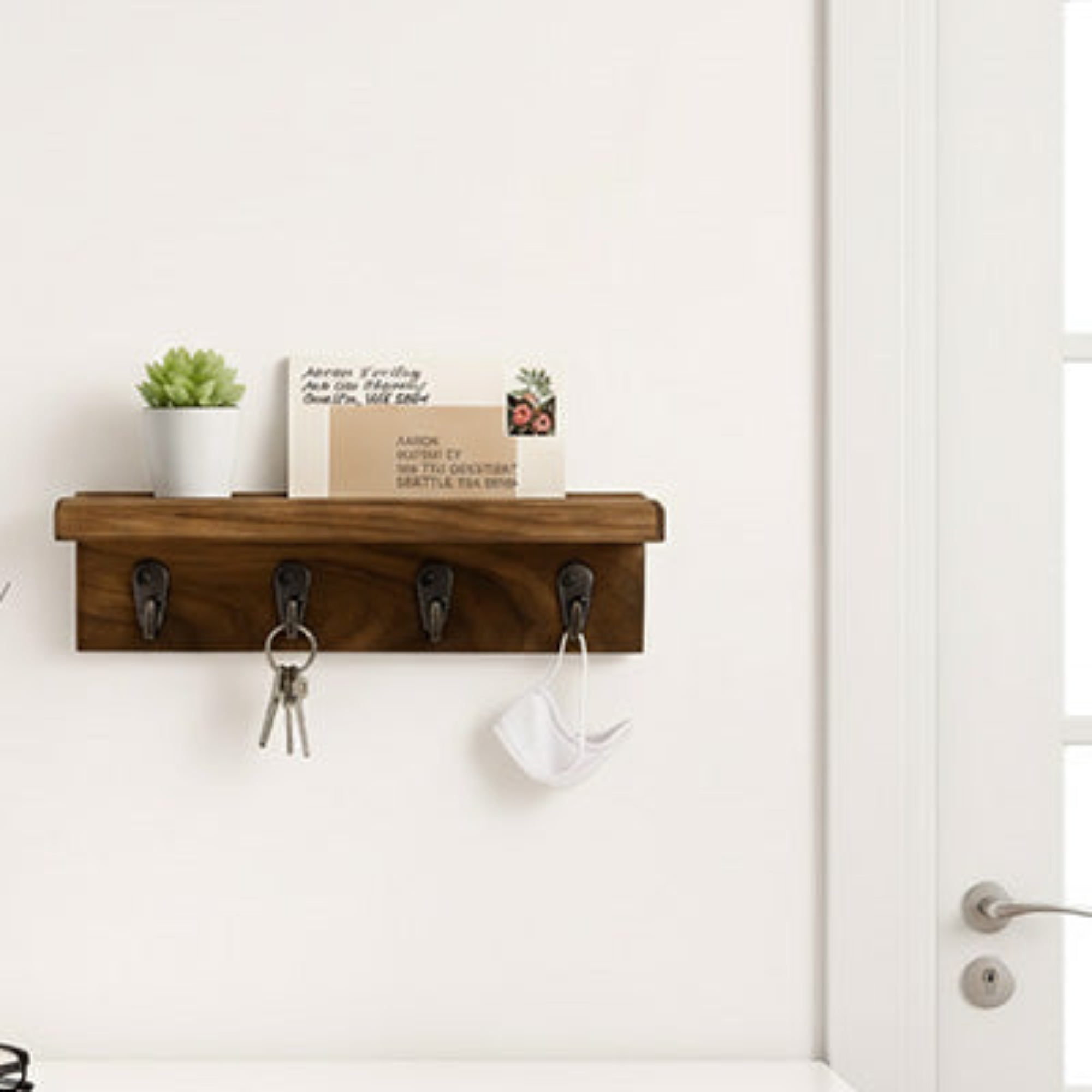 Porte clé mural en bois avec étagère CleariaHome Entry