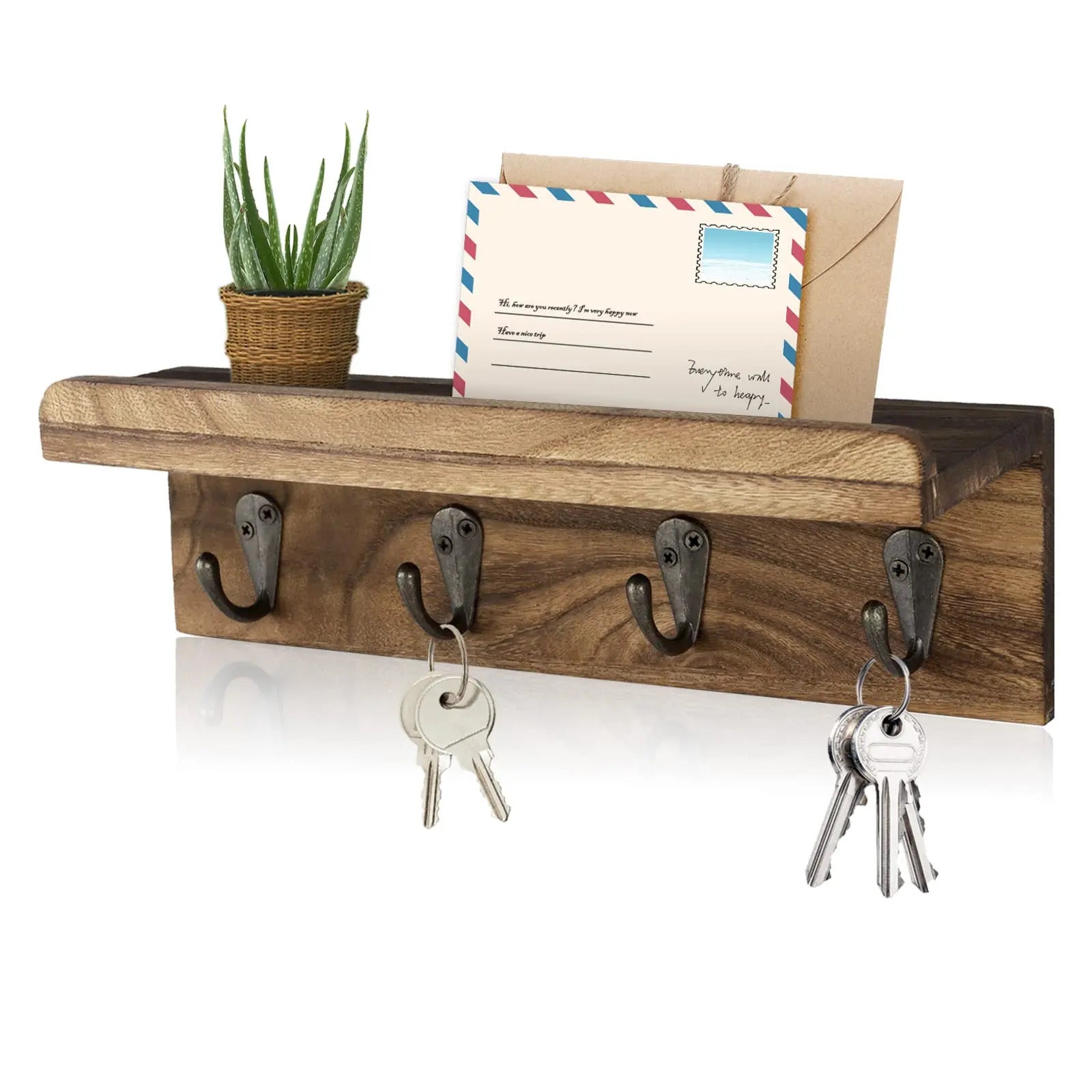 Porte clé mural en bois avec étagère CleariaHome Entry