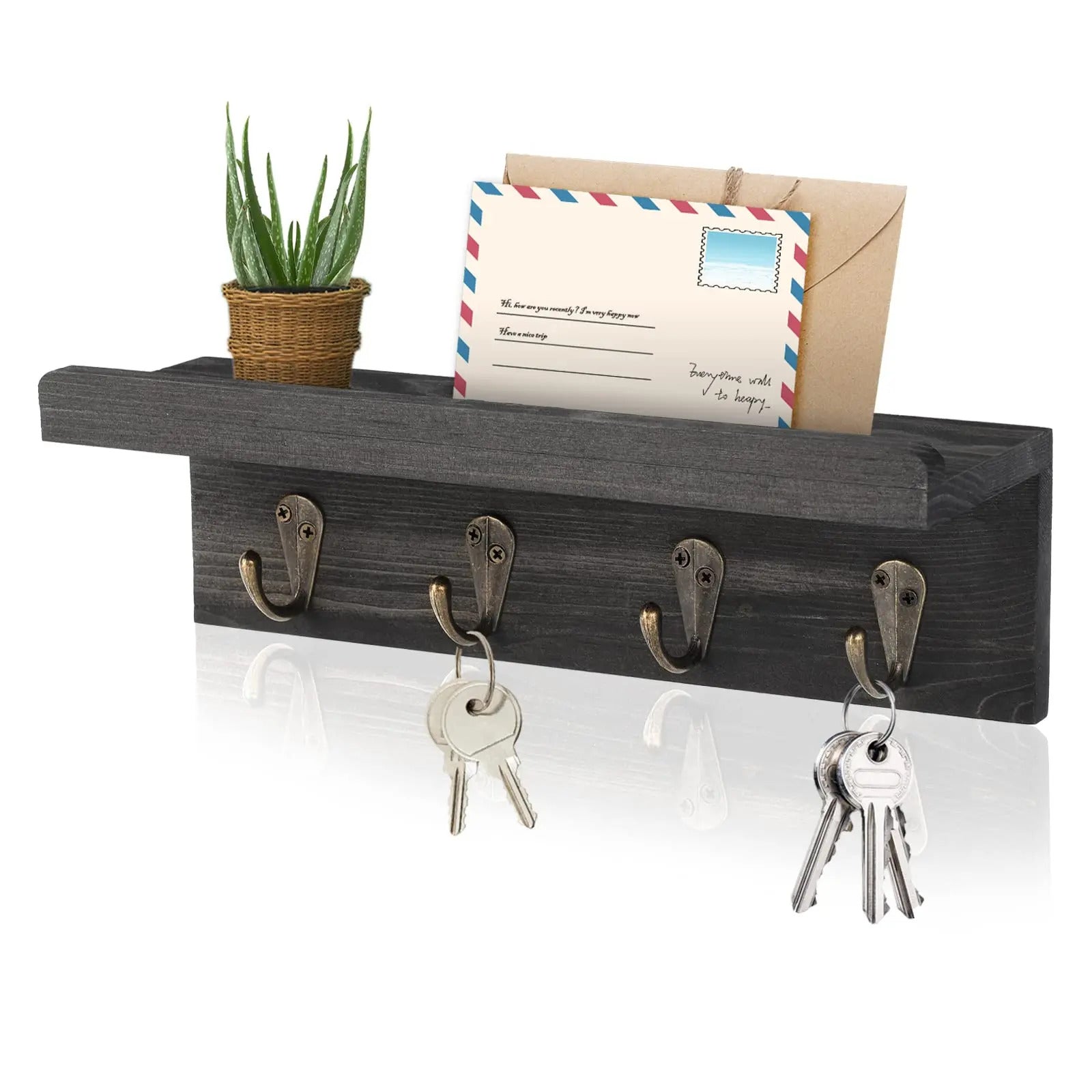 Porte clé mural en bois avec étagère CleariaHome Entry