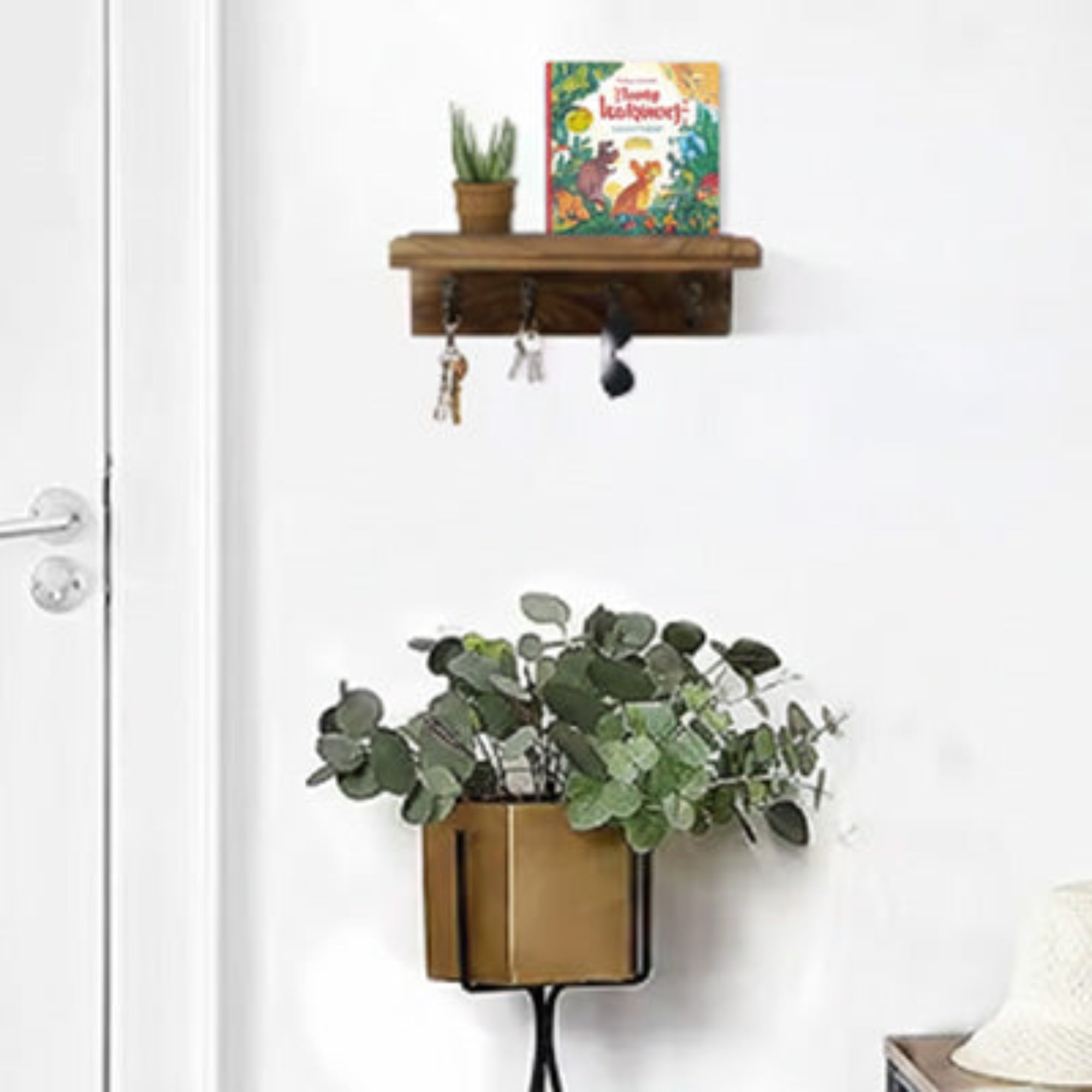 Porte clé mural en bois avec étagère CleariaHome Entry
