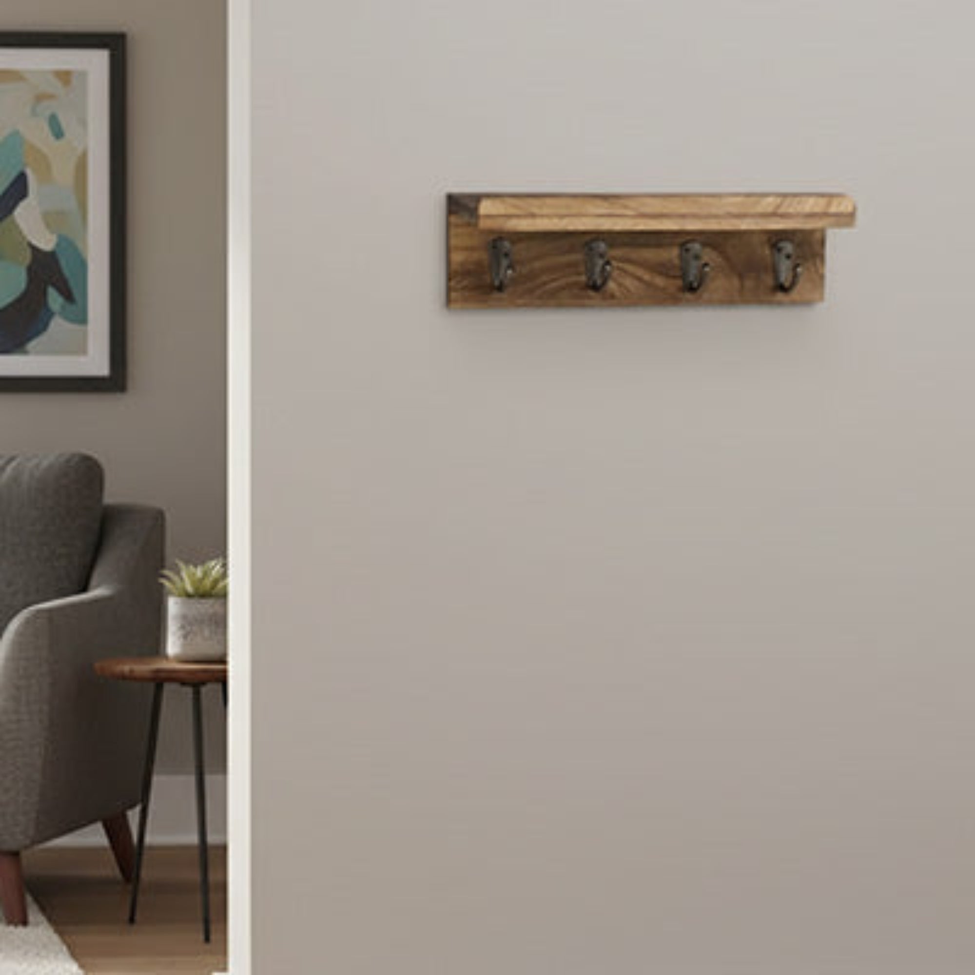 Porte clé mural en bois avec étagère CleariaHome Entry