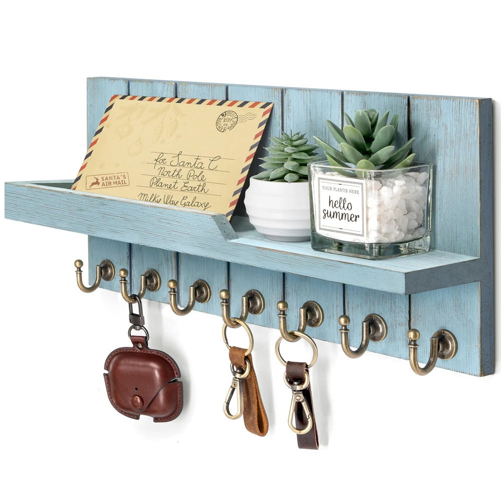Porte-clés mural en bois avec étagère et porte-courrier – CleariaHome Vesta