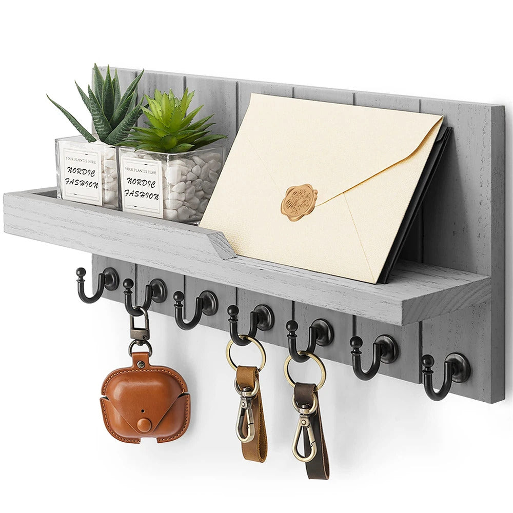 Porte-clés mural en bois avec étagère et porte-courrier – CleariaHome Vesta