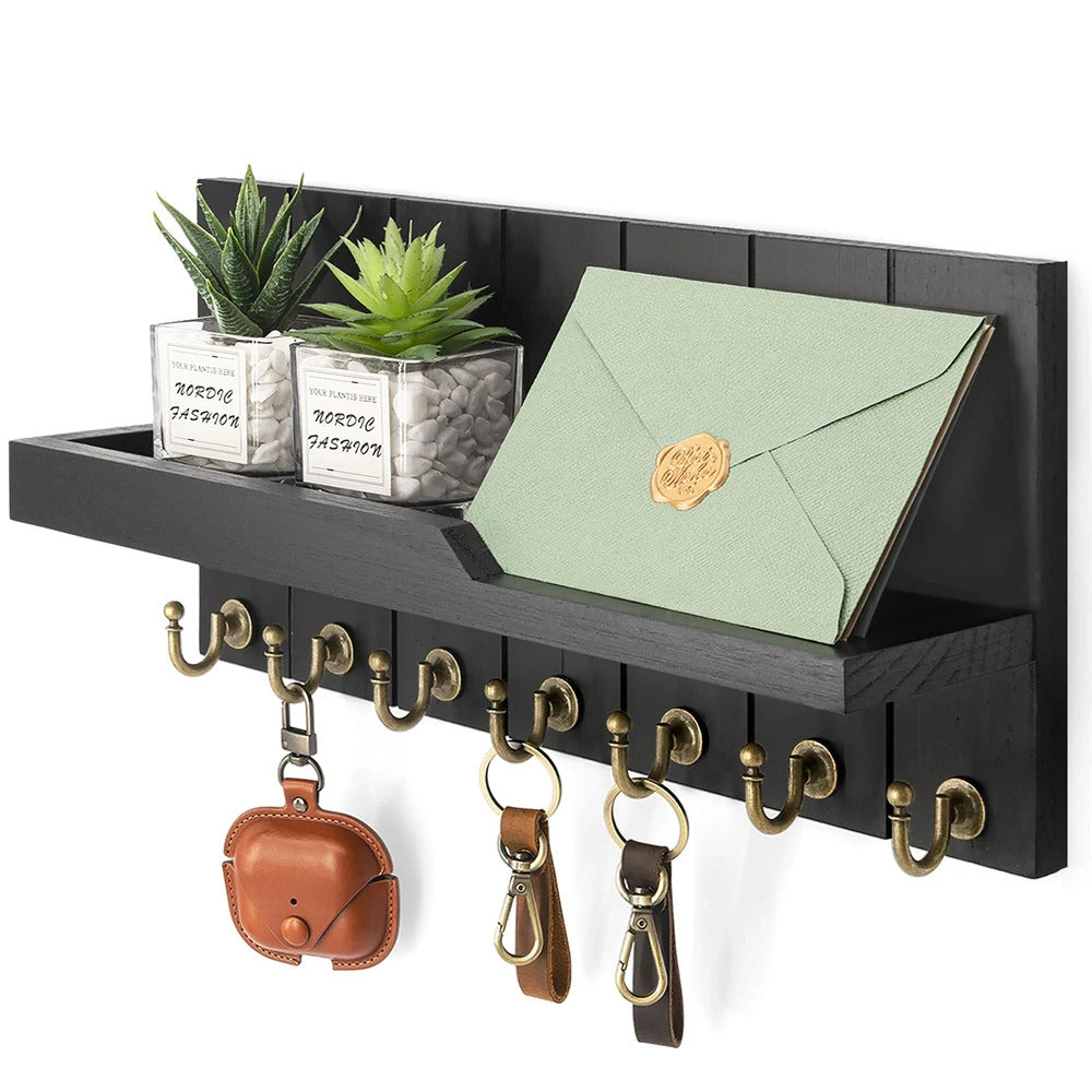 Porte-clés mural en bois avec étagère et porte-courrier – CleariaHome Vesta