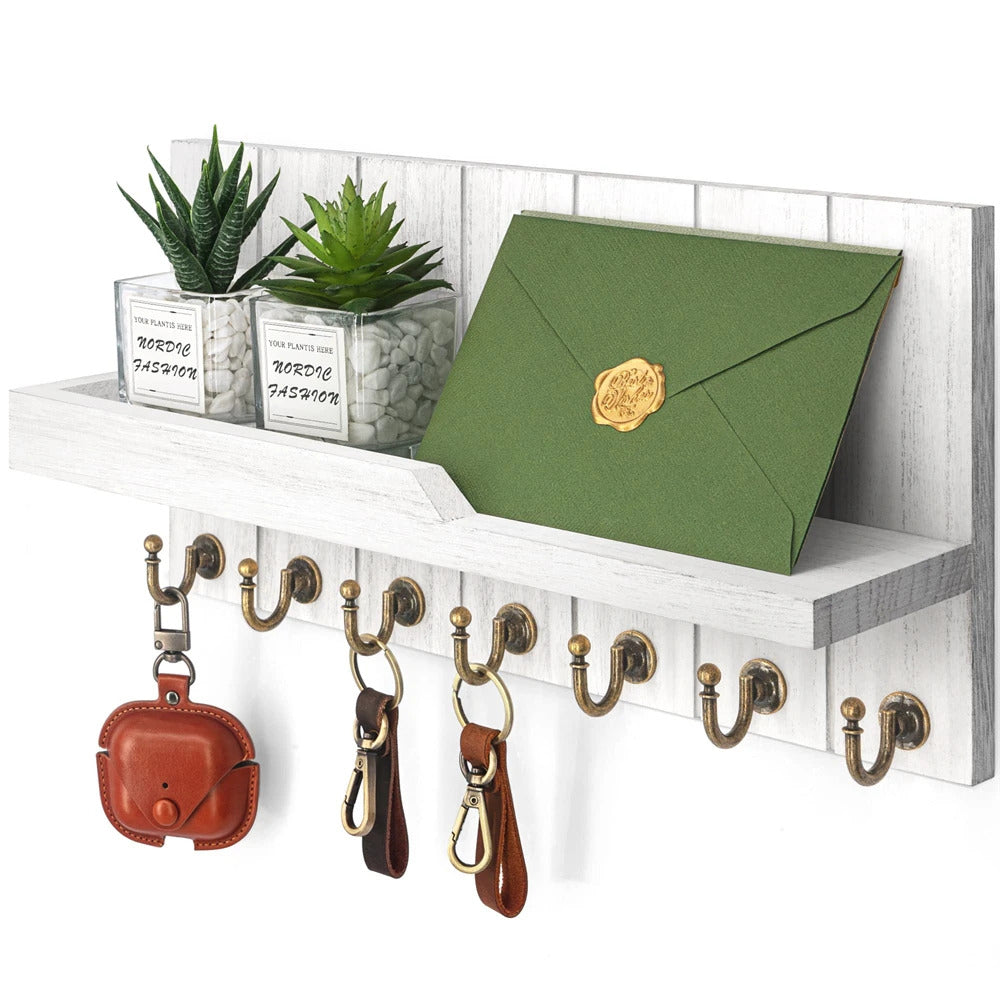 Porte-clés mural en bois avec étagère et porte-courrier – CleariaHome Vesta